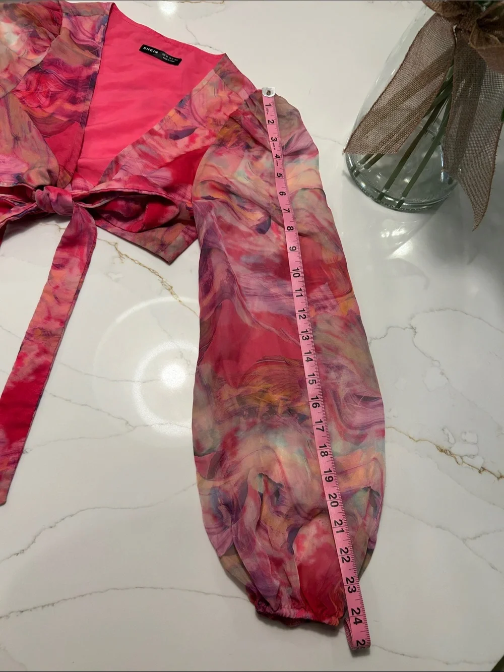 SHEIN Hot Pink Marble Watercolor Wrap Crop Top